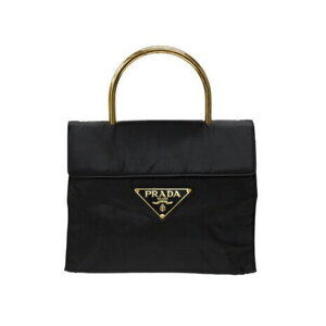 Prada One Handle Handbag Triangle Logo Nylon Black